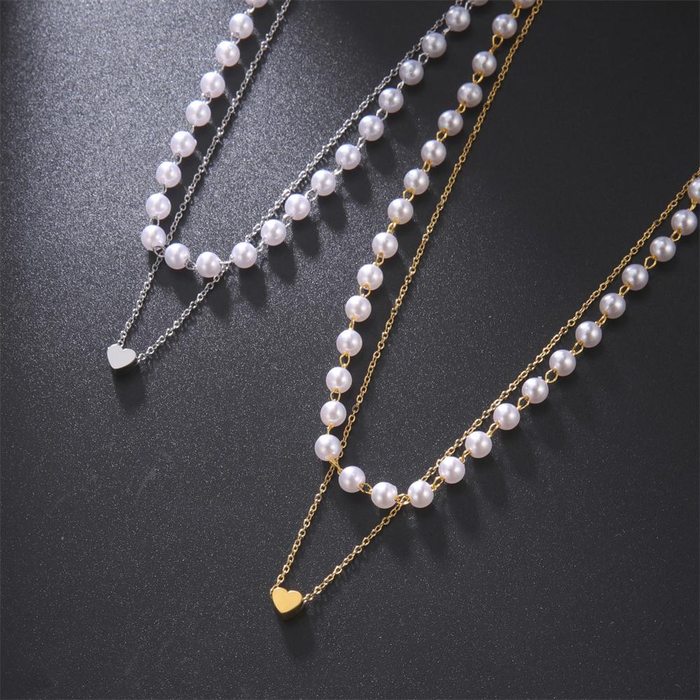 Cazador Trendy Small Heart Imitation Pearl Choker Necklaces for Women Stainless Steel Multilayers Necklaces 2026 Jewelry Gift