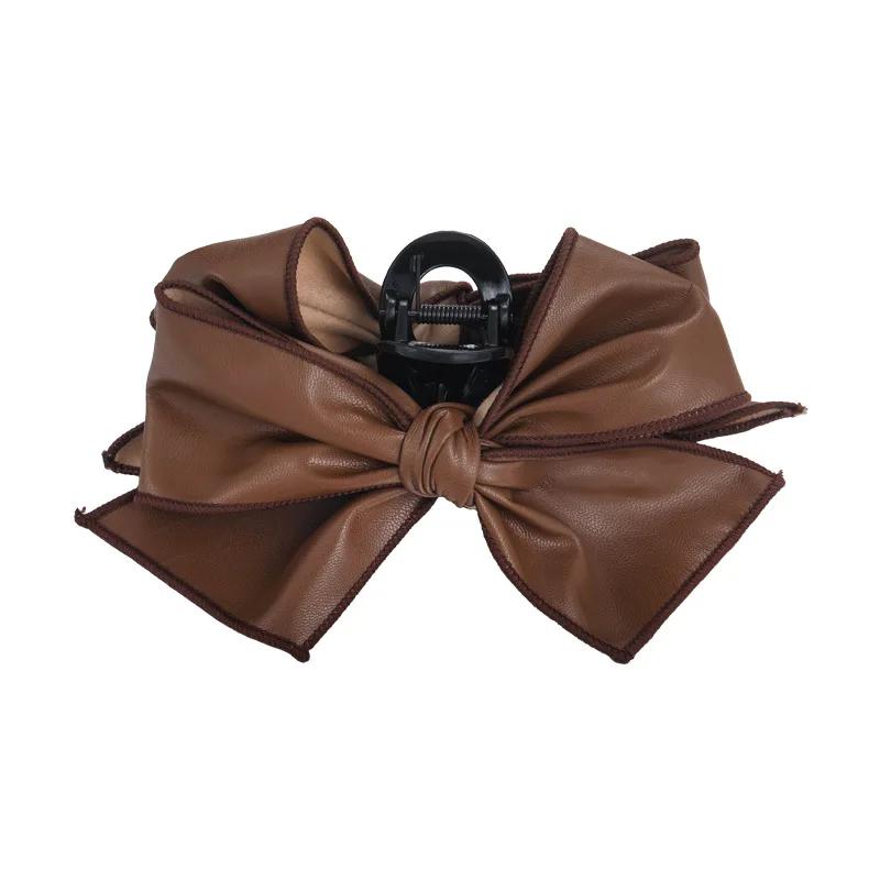 Retro Leather Stripe Bow Hair Claw Headband Womans Elegant Hair Pins Large Shark Clips Female Fashion Barrettes Hair Accessories
