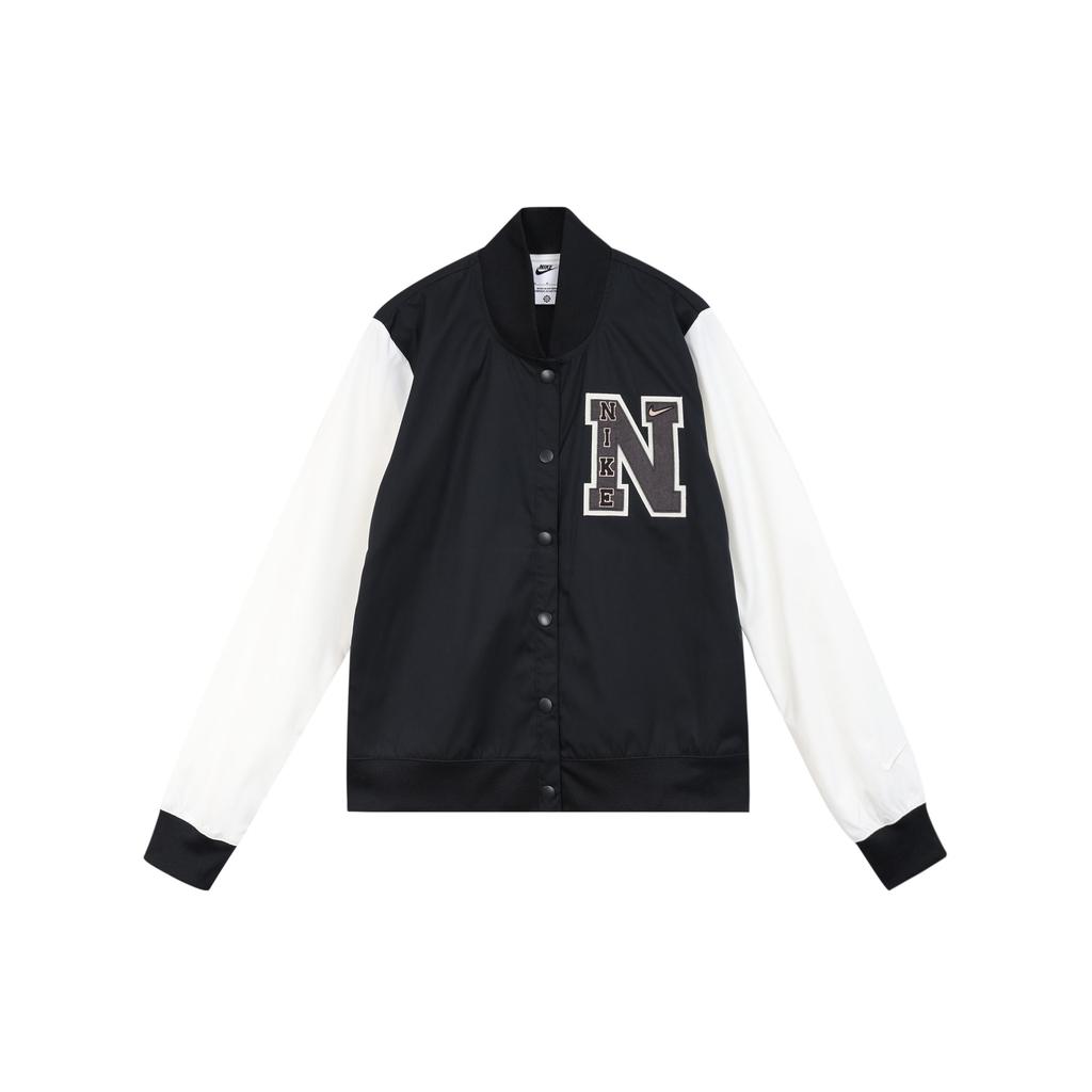 Nike Logo Print Single-Breasted Long Sleeve Baseball Jacket Women Jackets Black DZ4631-010
