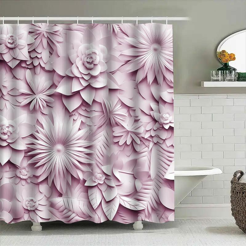 Luxurious Pink Paper Flowers Shower Curtain Waterproof Decoration For Bathroom Accessories Size 180X205Cm (70 X 80)