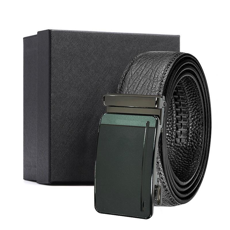 en's first layer cowhide water ripple automatic buckle belt business versatile gift box belt