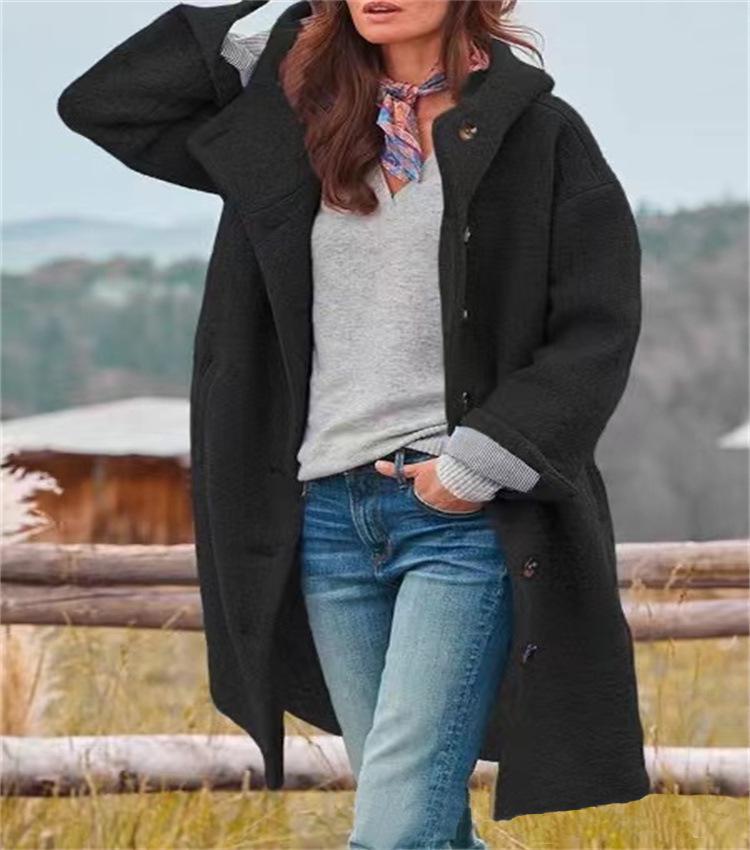 Trendy Women's Long Hooded Wool Coat - Casual Loose Fit, Perfect for Autumn and Winter