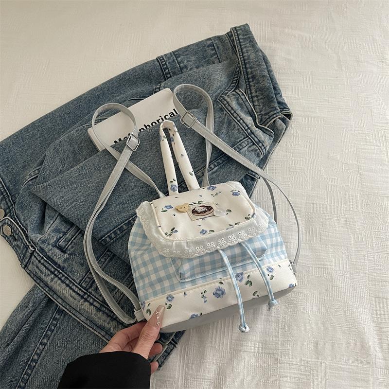 Kawaii Lace Patchwork Backpack for Women Sweet Floral School Rucksack KTB