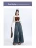 Autumn 2024 Women's High Waist Wide-Leg Retro Frayed Jeans