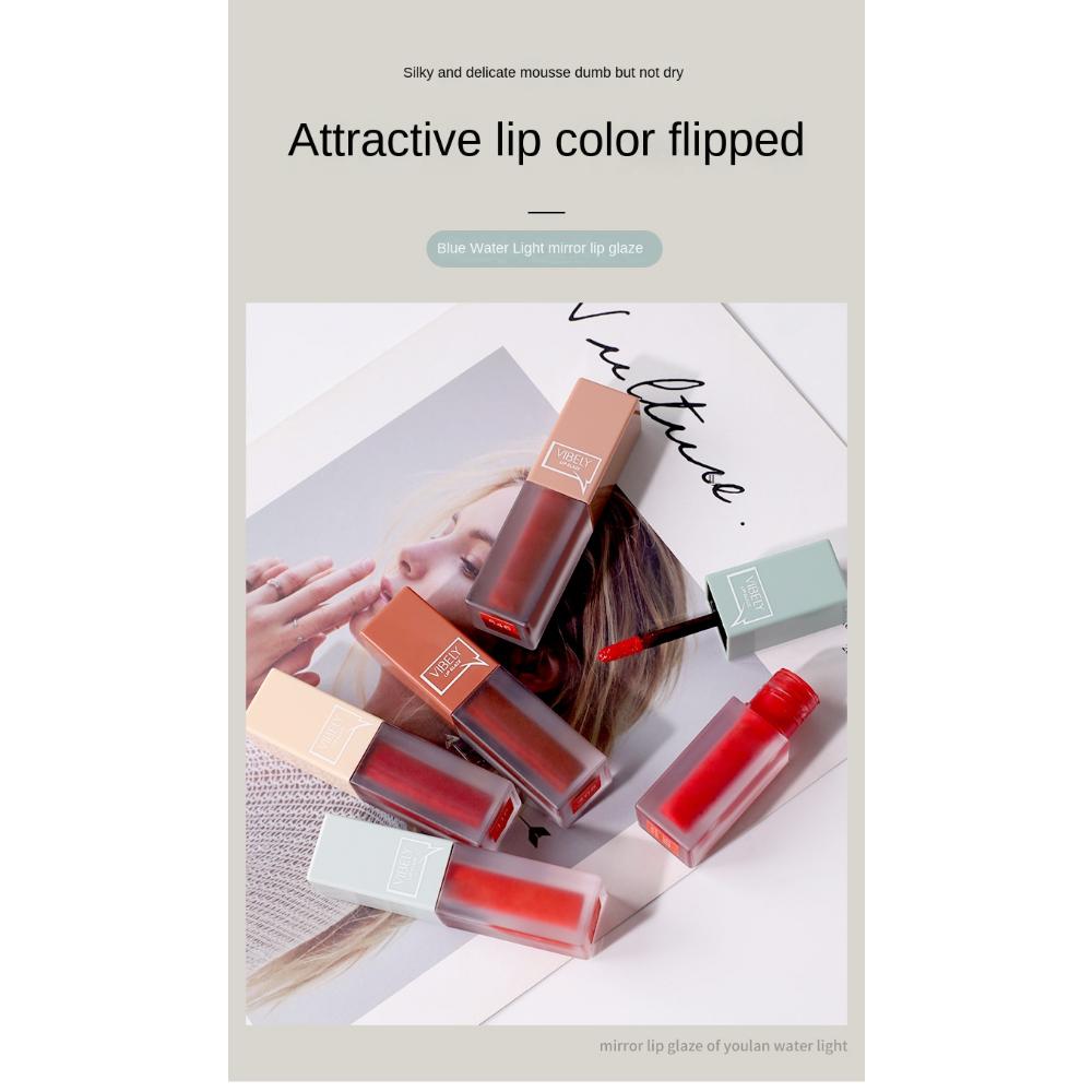 VIBELY Clear Frosted Mirror Women's Aqua Lip Glaze Set of 5 Matte Matte White Non-Stick Lip Glazes