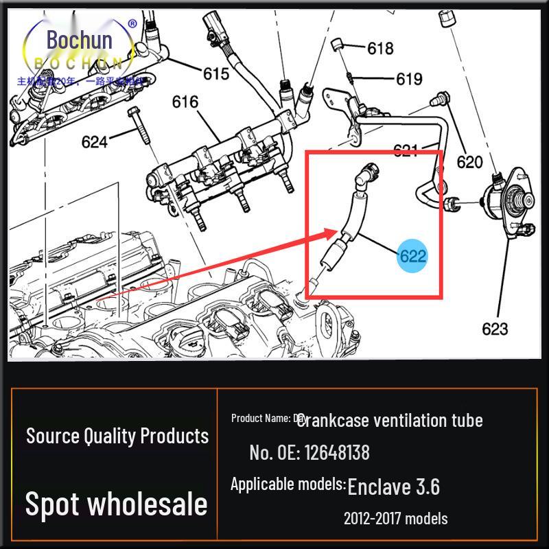 Premium Vent Hose for 12-17 Buick Enclave: Exhaust to Valve Cover Crankcase