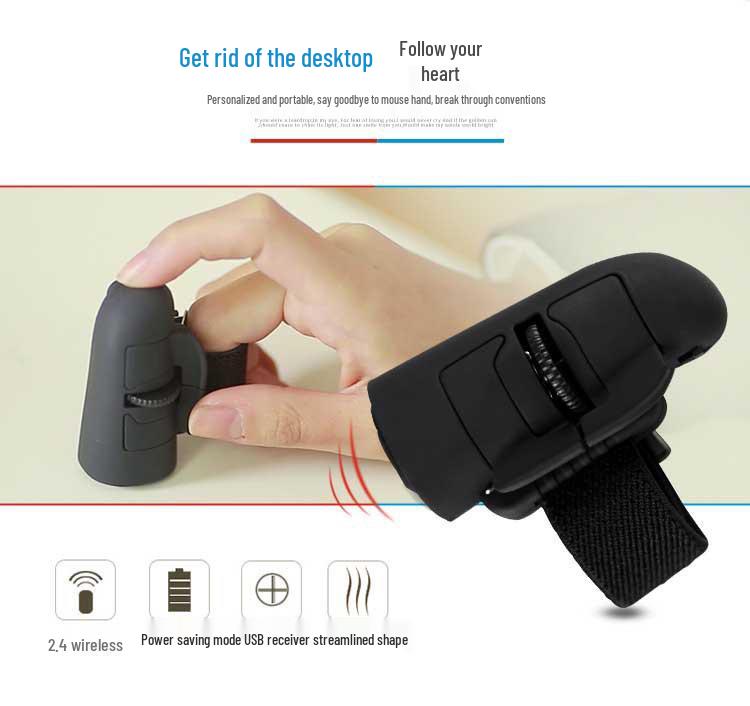 Mouse Wireless 2.4G ad Anello per Dita per Computer, Telefoni e Tablet