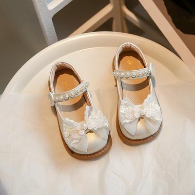Mädchen Prinzessin Schuhe 2024 Frühling Herbst Neu Schleife Kinder Rutschfeste Weichsohle Perlen PU Leder Slipper Größe 23-34