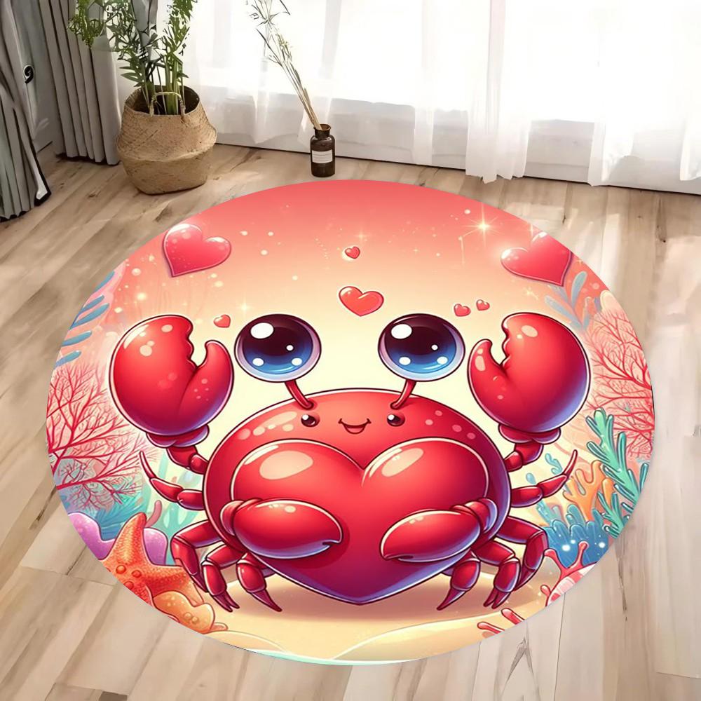 Cartoon Love Crab Circular Carpet Room Floor Mat Anti Slip Living Room Carpet Washable Carpet Home Decoration Mat