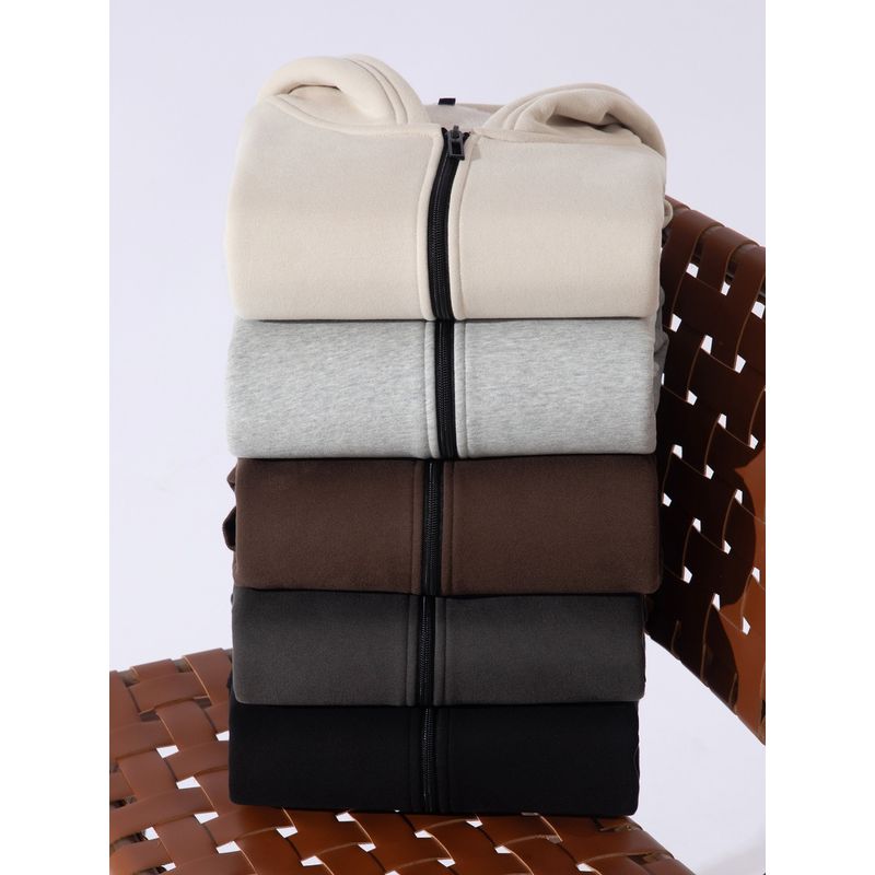 Foreign Trade Japanese-Style Autumn and Winter Fleece-Lined Thick Warm Zip-Up Hoodie for Men and Women, Couple's Casual Hooded Sweatshirt Jacket