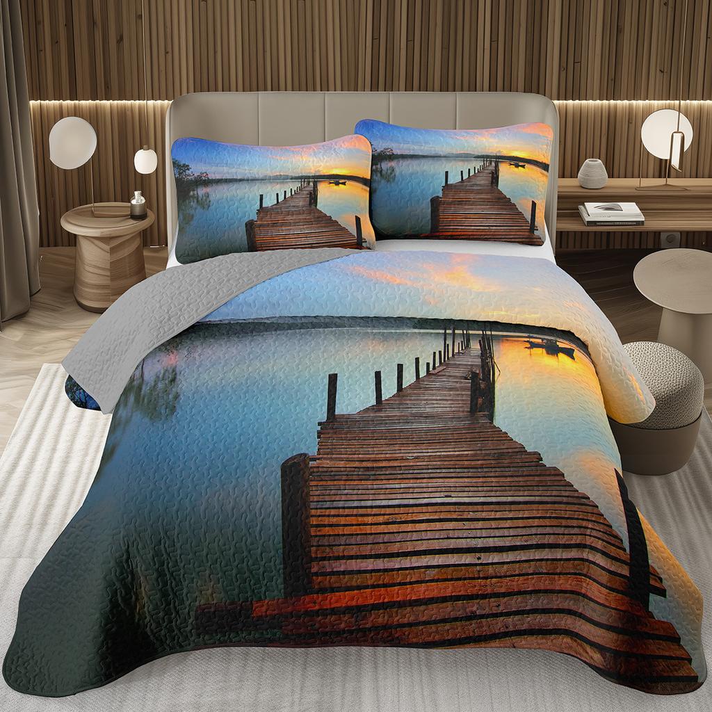 Tree Bedspread Nature Landscape Bedspreads for Boys Girls Reversible Grey Coverlet Set Modern Abstract Art Quilted Bedding Queen
