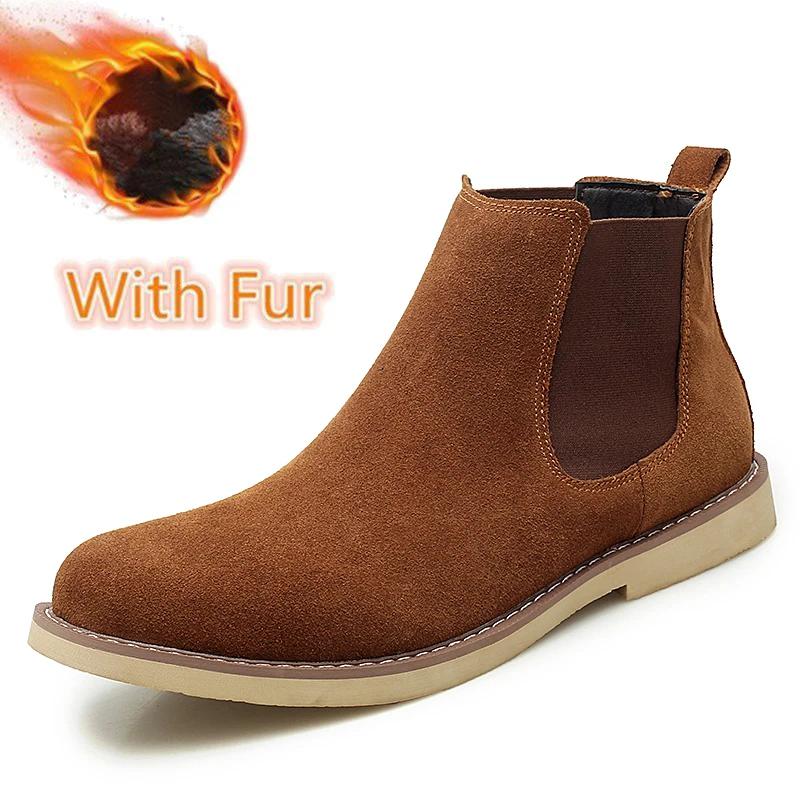 Fashion Chelsea Fashion Shoes Warm Winter Leather Shoes Antiskid Mens Boots Male Footwear Classic Men Ankle Boots Comfy  Boots