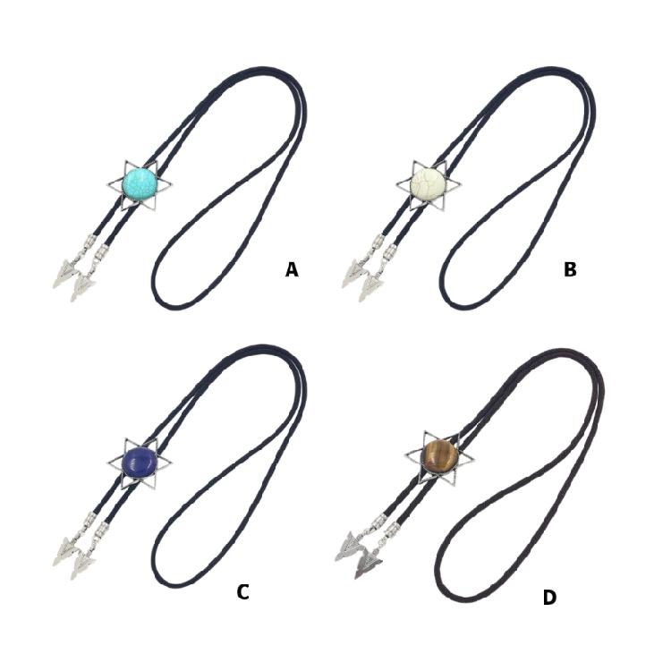 Unique Hexagram Necktie Braided Cord Alloy Engraving Stone Charm Neck Jewelry Tie Unisex Necklace Rodeos