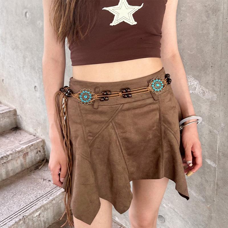 Retro Butterfly Tassel Waist Chain Y2K Trendy Bohemian Belts Summer Beach Accessories Vintage Ethnic Flower Bohemian Belt