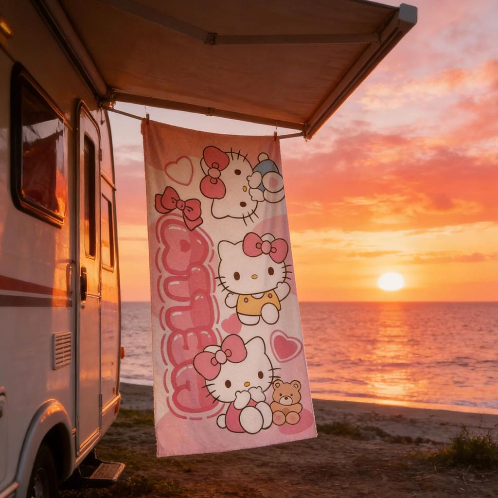 Cute Sanrio Hello Kitty Multi Beach Towel Colorful Print Essential for Swimming Fitness Yoga Camping Best Holiday Present