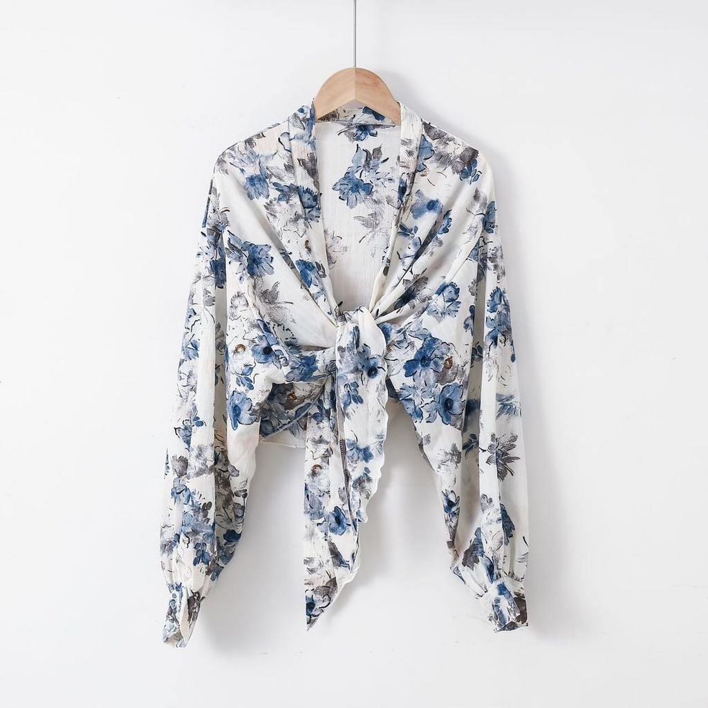 Chiffon Women's Summer Long Sleeved Top Thin Cardigan Paired with Women's Short Sun Protection Jacket Shawl