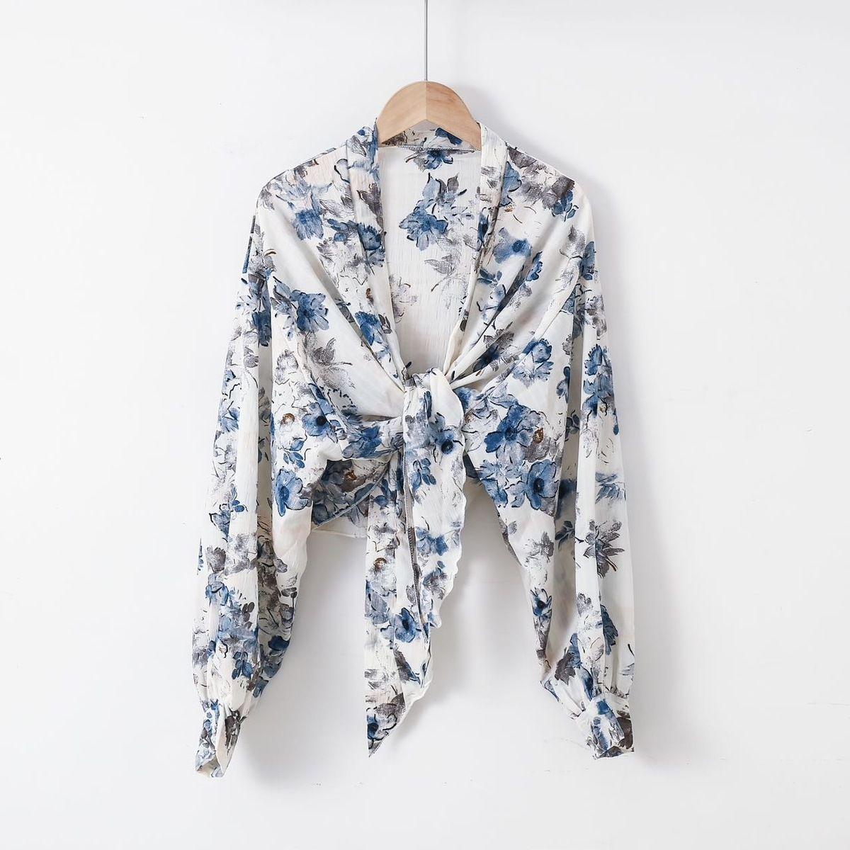 

Шифоновый женский летний тонкий кардиган с длинными рукавами в паре с женской короткой шалью для защиты от солнца One size