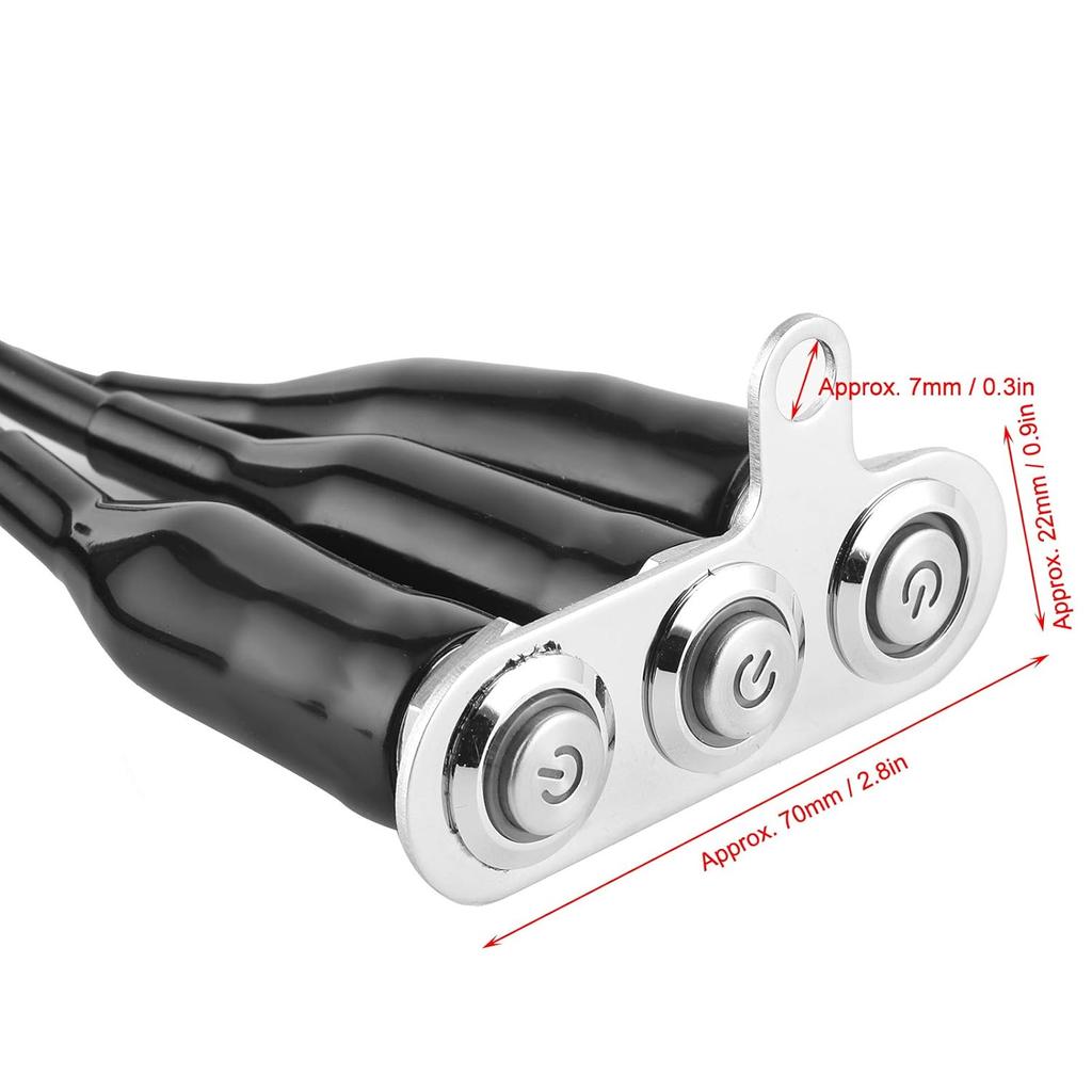 Motorcycle Handlebar Switch 12V Stainless Steel Motorcycle Handlebar Fog Light Switch Button LED Modification Bracket Control Push Button(Three