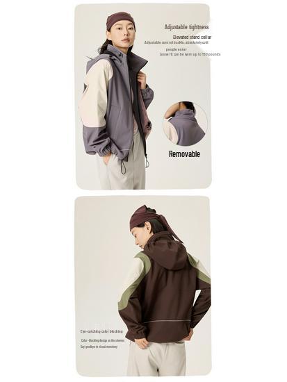 Colorblock Water-Repellent Softshell Jacket with Elastic Hem and Fleece Lining