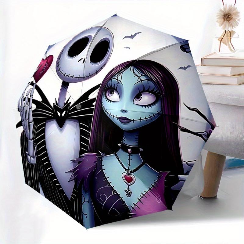 1 Auto Open Jack Skellington, Sally Themed Colorful 8-rib Portable Umbrella for Men and Women, A Compact Commuting Companion Suitable for Da