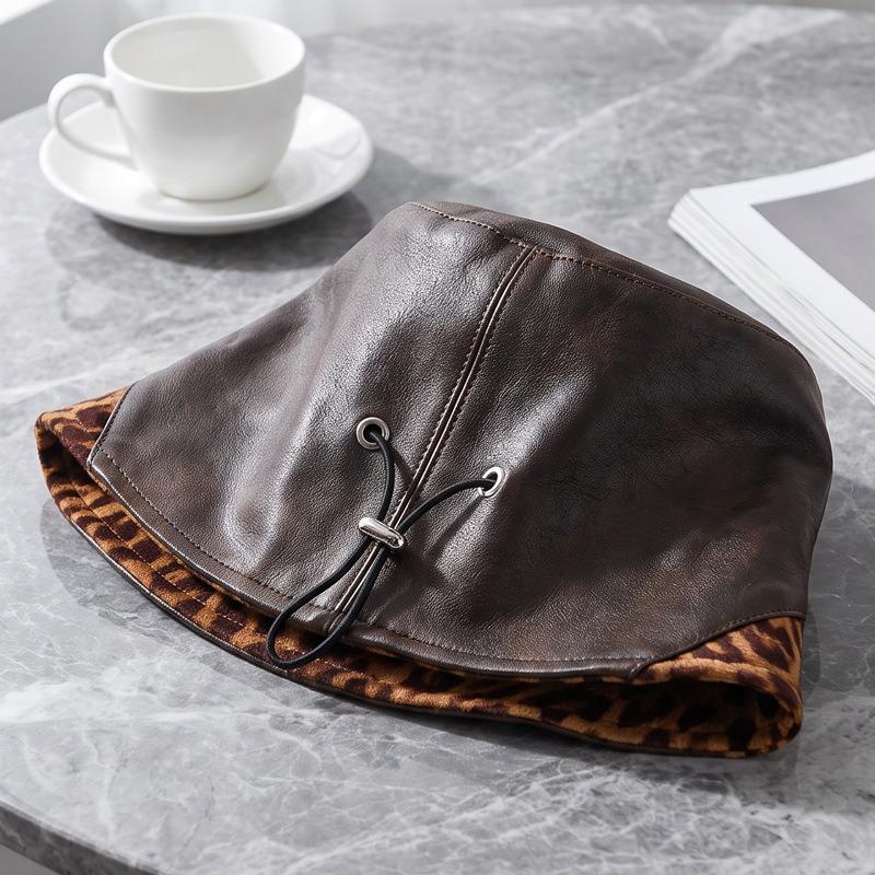 Vintage Niche Leopard Print Bucket Hat Women Fashion Casual Winter Autumn Hat