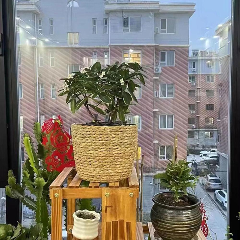 1Pcs Rattan Straw Flower Pot Basket For Garden Terraces Woven Plant Flower Basket