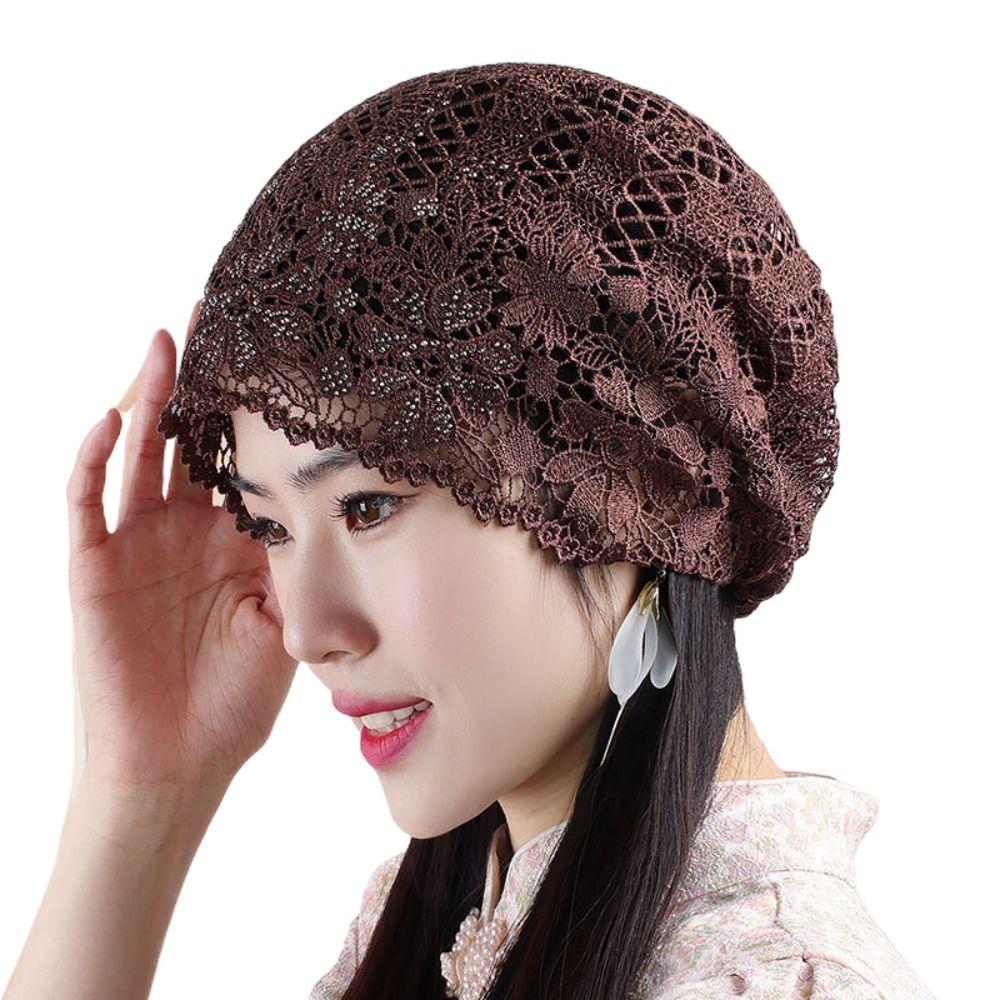 Flowers Lace Hat Casual Sun Visor Breathable Skullies Hat  Women
