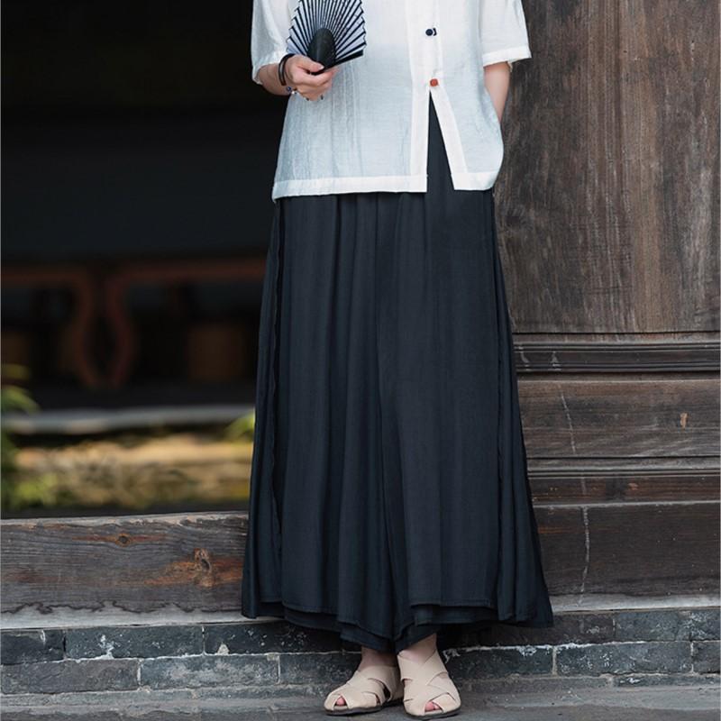 Johnature Damskie Codzienne Jednokolorowe Spodnie Szerokie Nogawki Elastyczny Pas Letnie Spodnie Luźne Spodnie do Kostek