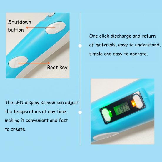 Printing Pen Filament 3D Painting Pen with LED Display Kids DIY 3D