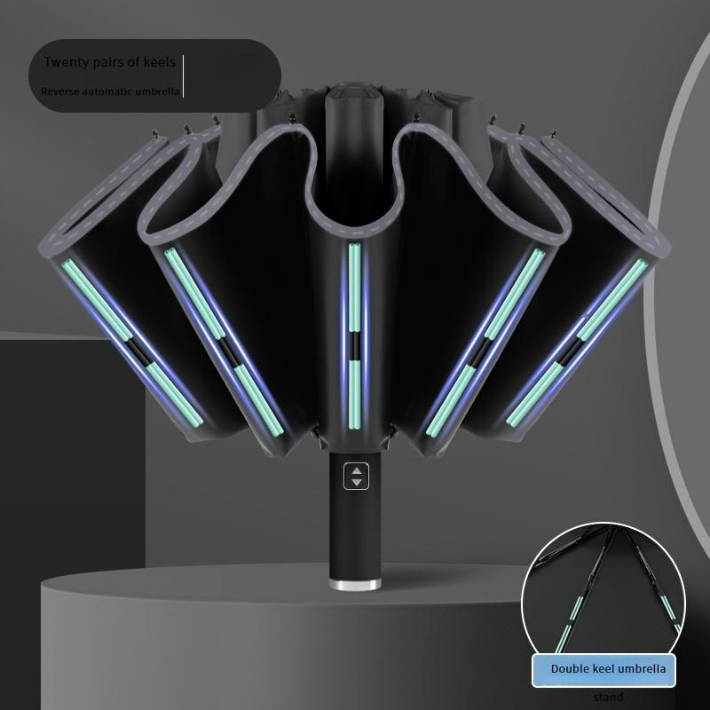 Kompaktní velikost, safírově modrý automatický obrácený deštník - Vodotěsný, UV ochrana, Stylový skládací design s dvoužebrovou konstrukcí a bezpečným zamykáním