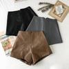 Women's High-Waist Black PU Leather Wide-Leg Shorts - Autumn/Winter 2023