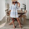 2025 new European and American vacation style V-neck bohemian print lace edge dress women's short-sleeved loose A