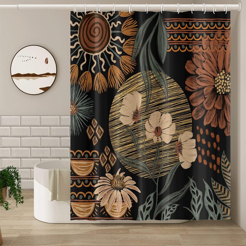 Rainforest Green Dinosaur Theme Shower Curtain-With 12 Hooks, Waterproof Fabric Bathroom Decorative Shower Curtain