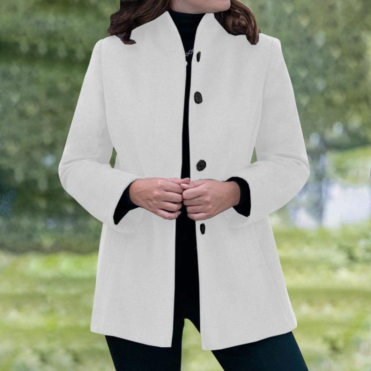 Winter Slim Fit Women Casual Woolen Coat Long Sleeve Button Cardigan Lapel Pocket