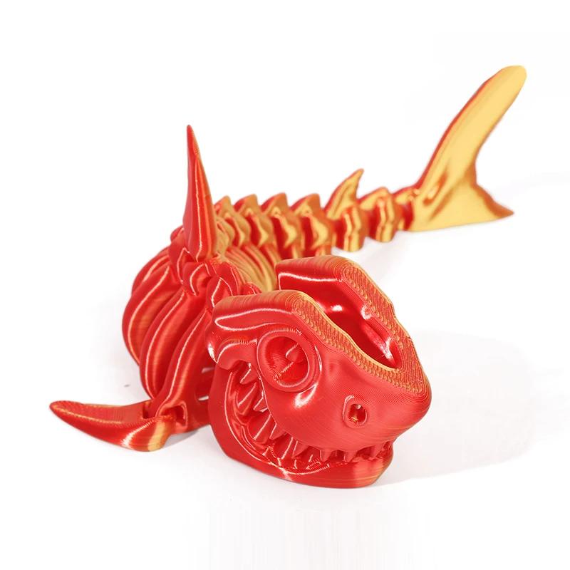3D Printed Shark Model Solid Color Movable Doll Multi-jointed Articulated Animal Figurine Desktop Decoration Decompression Toy