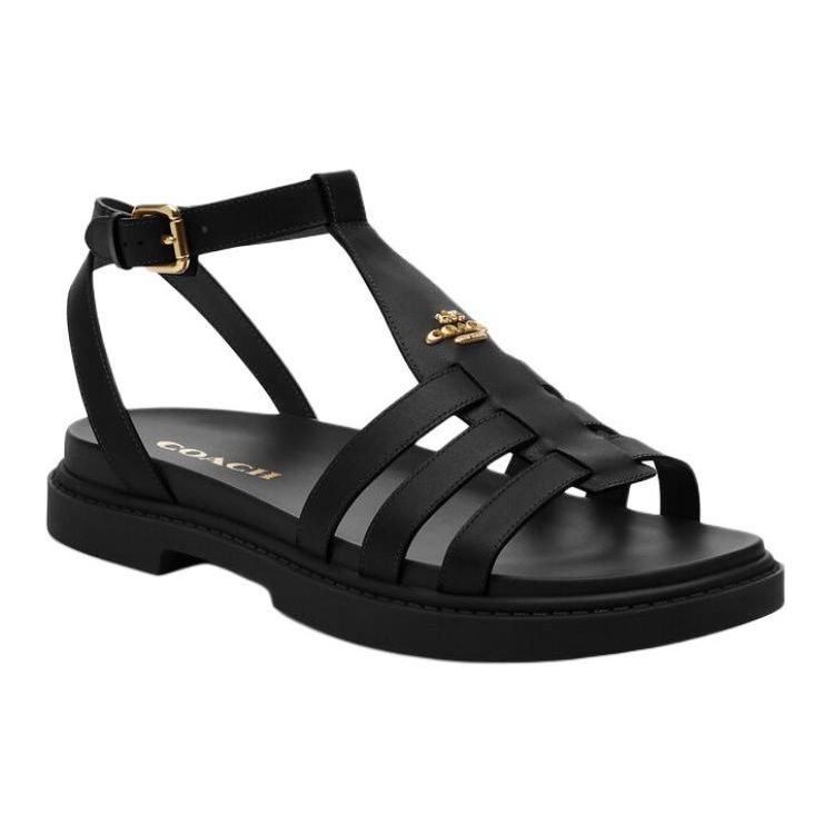 Coach Leather Buckle Closure Roman Sandals Women sandals Black CR866-BLK