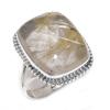 Natural Golden Rutile Gemstone Handmade 925 Solid Silver Jewelry Ring S.9.5 T7i88