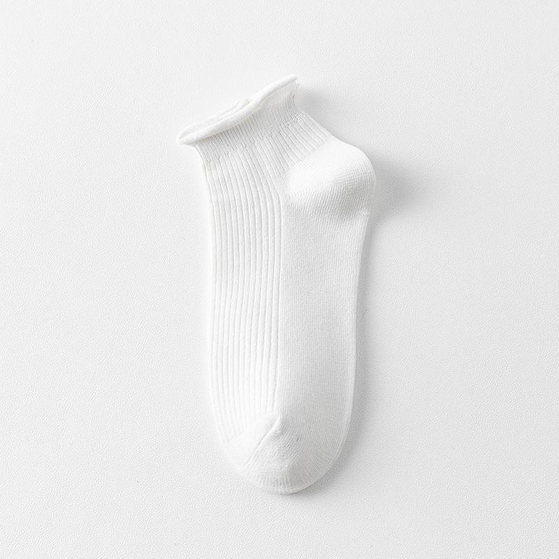 Women's Rolled-up Short Socks for Spring and Summer, Thin Solid Color Cotton Socks, Simple and Versatile, Mesh Breathable Short Socks
