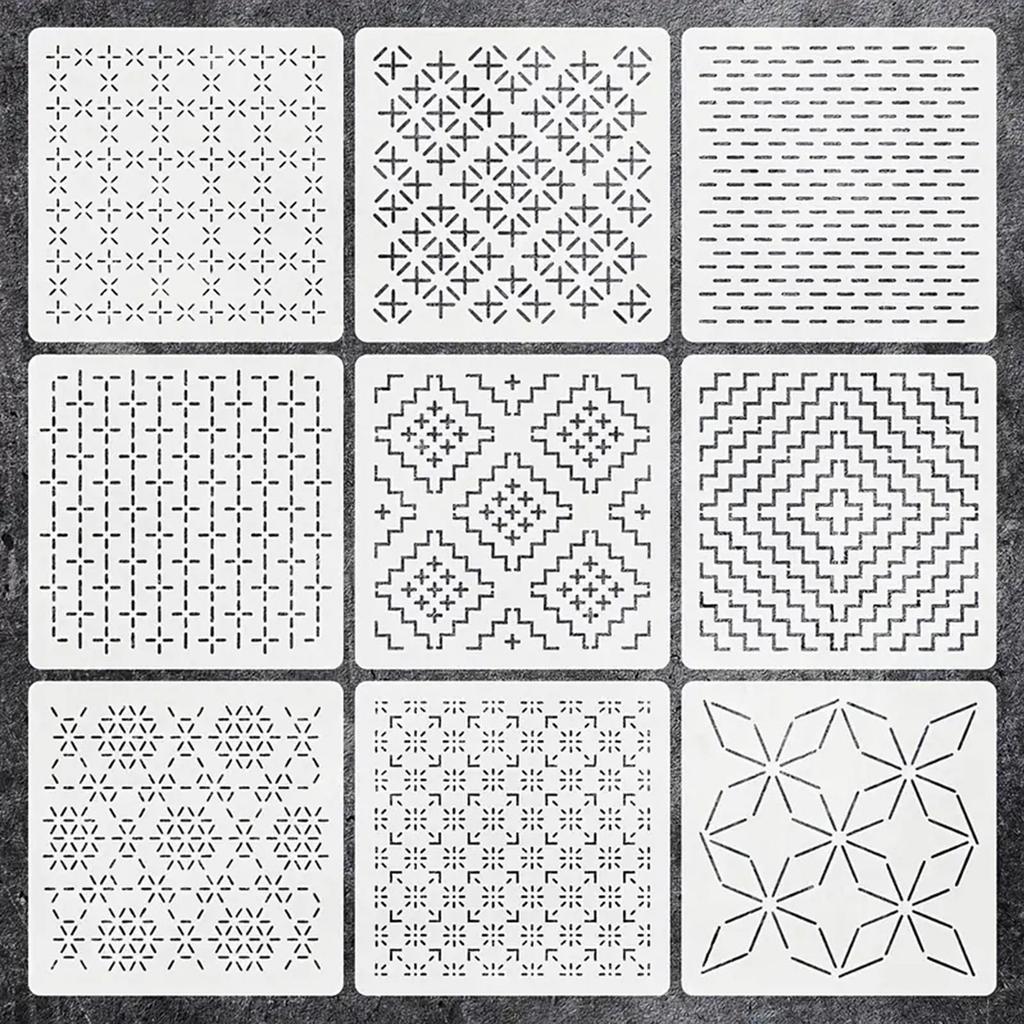9-piece Stencil Embroidery Practice Set with Line Patterns