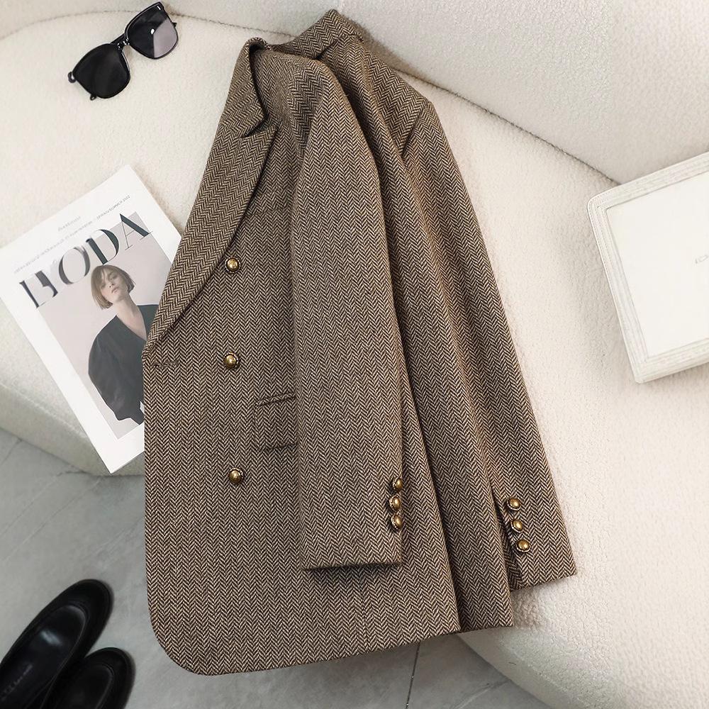 Retro Elegant Women's Long Sleeve Suit Jacket Casual Loose Fit Korean Style Autumn Winter New Arrival plus Size Casual Top