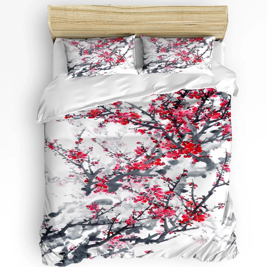 Peach Blossom Petals Leaves Flower Bedding Set 3pcs Duvet Cover Pillowcase Kids Adult Quilt Cover Double Bed Set Home Textile