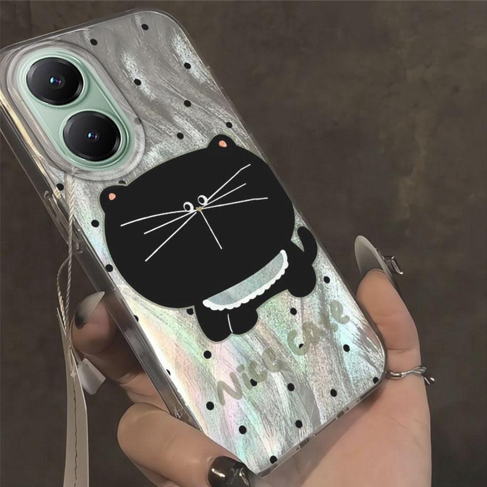 Big Headed Black Cat Circular Dots Phone Case for Xiaomi Poco X5 X7 M6 Pro X6 X3 NFC C75 C71 C65 C61 Back Silicone Shell Cover