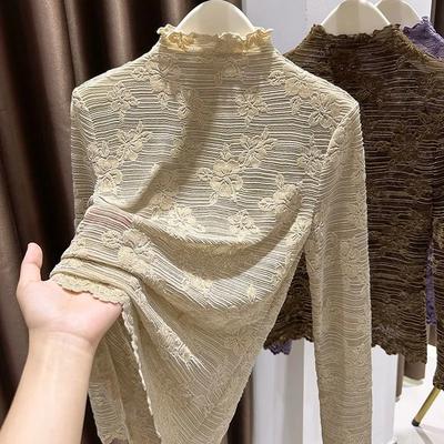 Kazaklar Üstler Kadın Uzun Kollu Sonbahar Kış Dolgulu Bluz Oversize Yarım Balıkçı Yaka Bol Uzun Kollu Gömlek İnce Kazak Üstler