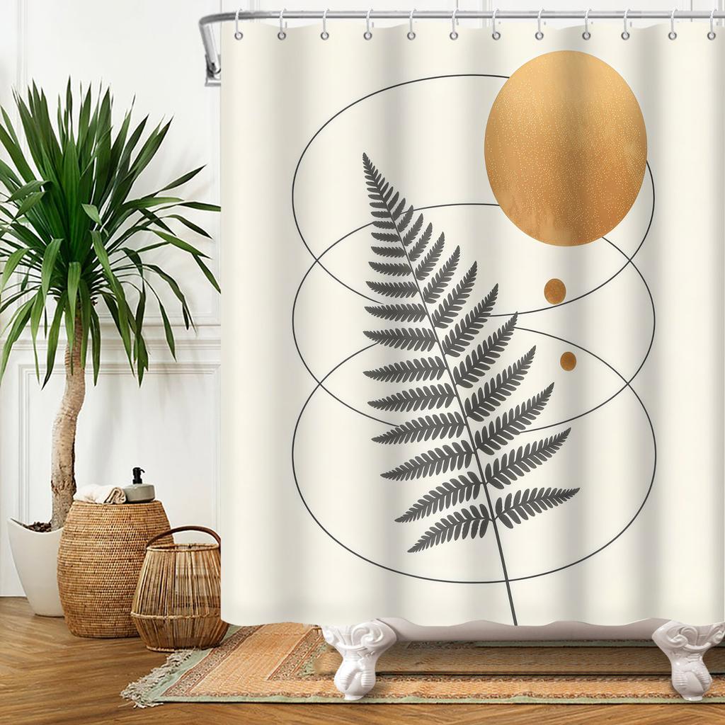 Tropical Rainfores Bathroom Shower Curtain Plant Green Leaves Simple Line Decor Waterproof Bathtub Bathroom Curtain With Hooks