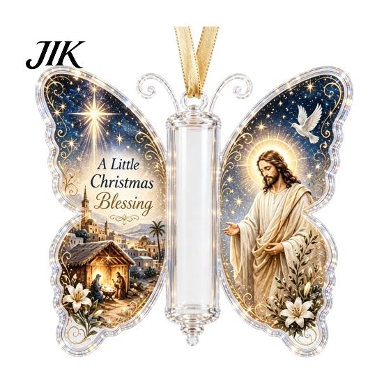 Transparenter Acryl-Weihnachtsanhänger Geldhalter-Schmuckstück, Bargeld-Hänge-Dekoration mit Vintage-Feiertags-Überraschung Schmetterlingsdruck, Partyzubehör