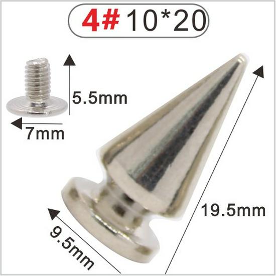 Punk Spike Alloy Bullet Rivet Horn Cone with Base Screw for Apparel, Bags, Shoes