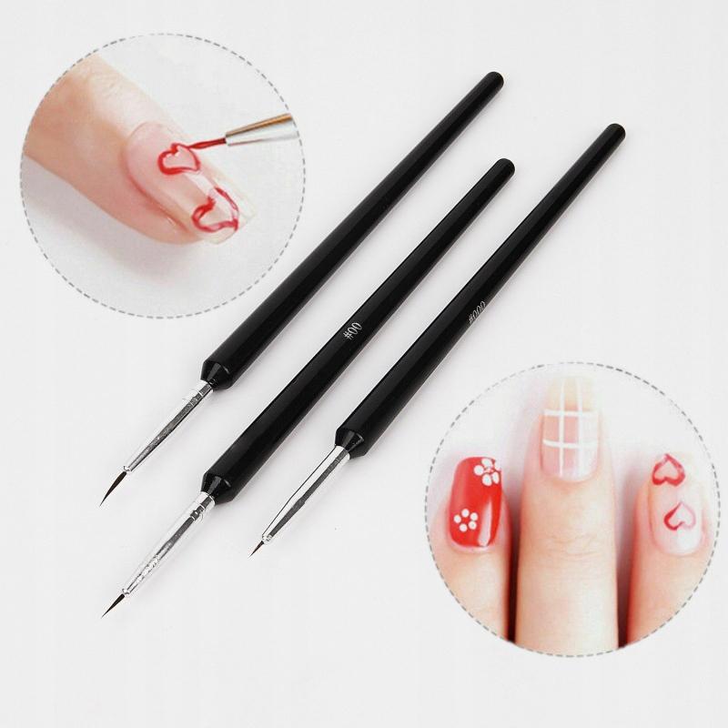 Rosfix Zestaw 3 Pędzelków do Zdobień – Idealna Precyzja | Do Manicure i Pedicure | Różne Rozmiary dla Wygody