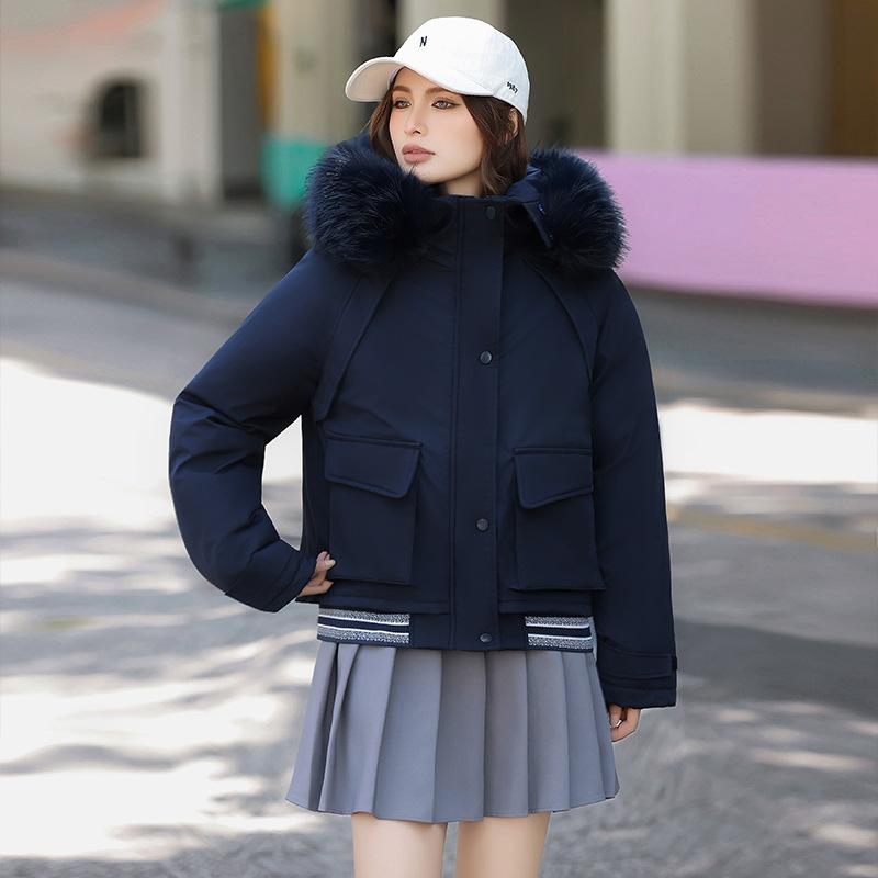 Padded clothes women's winter new 2025 Korean version hooded big fur collar thickened short women's pie overcome padded jacket