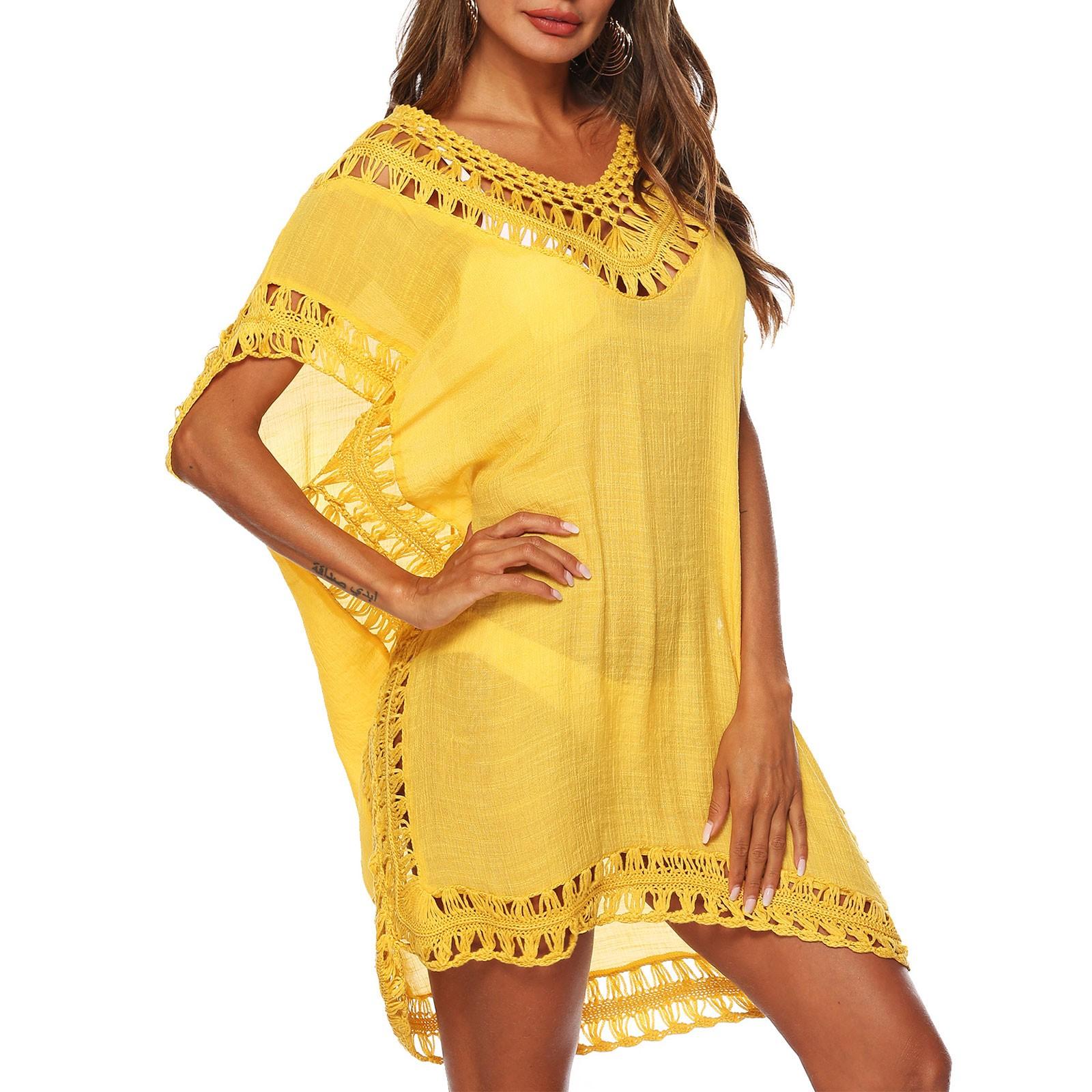 

Женский летний купальник, пляжное бикини, прикрытие, свободные, большие размеры, вязаные крючком, накидки One Size жёлтый