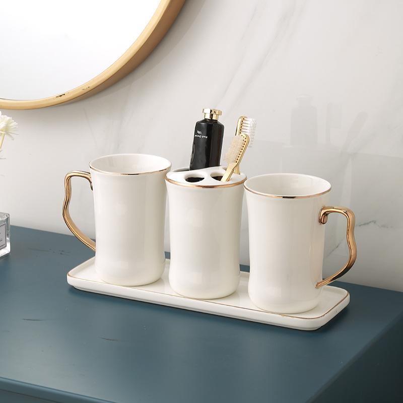 Ceramic Bathroom Set White Tooth Brushing Cup Draining Soap Box Household Shampoo Bottle Washing Six-piece Bathroom Accessories